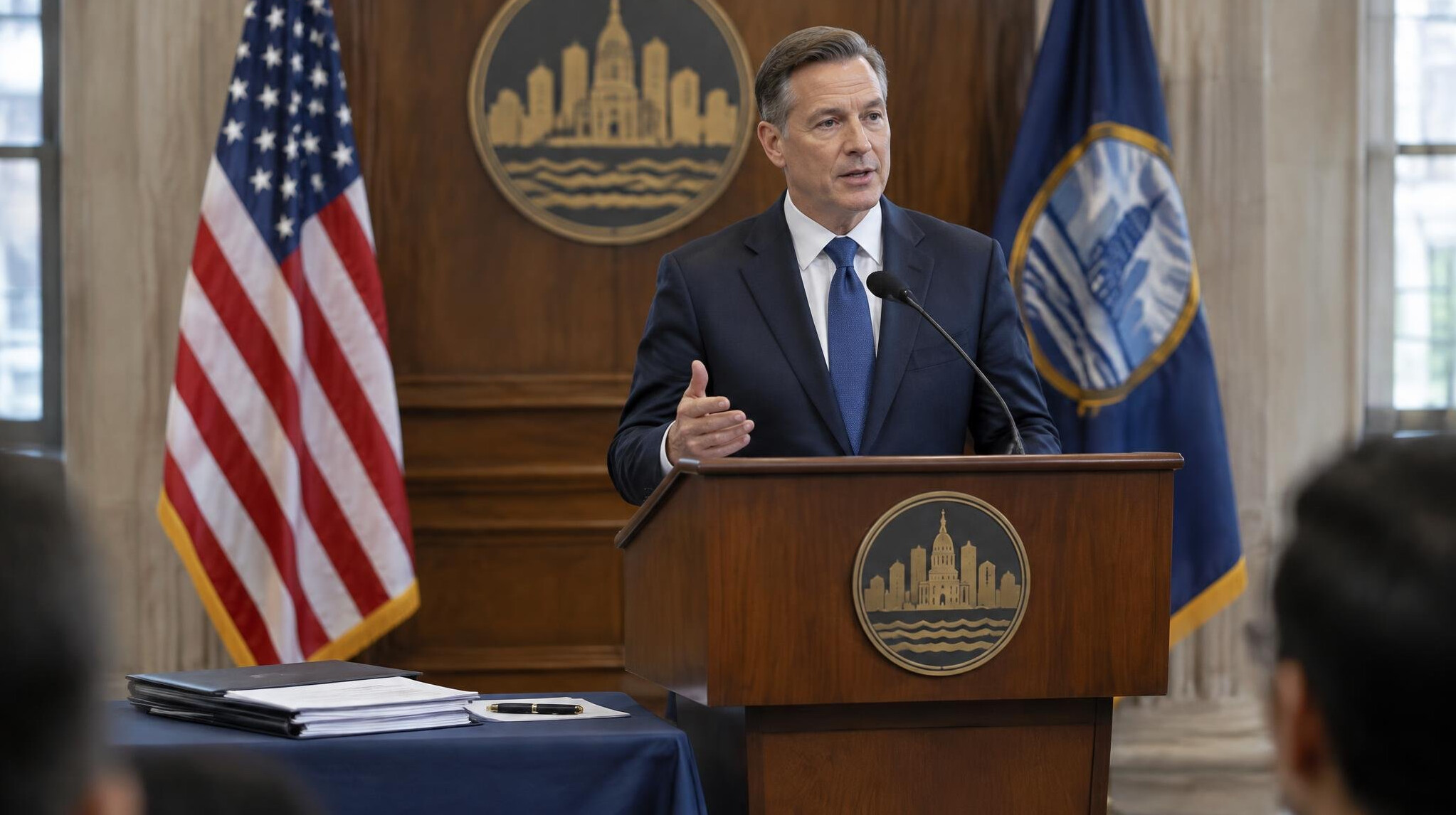 mayor at podium announcement