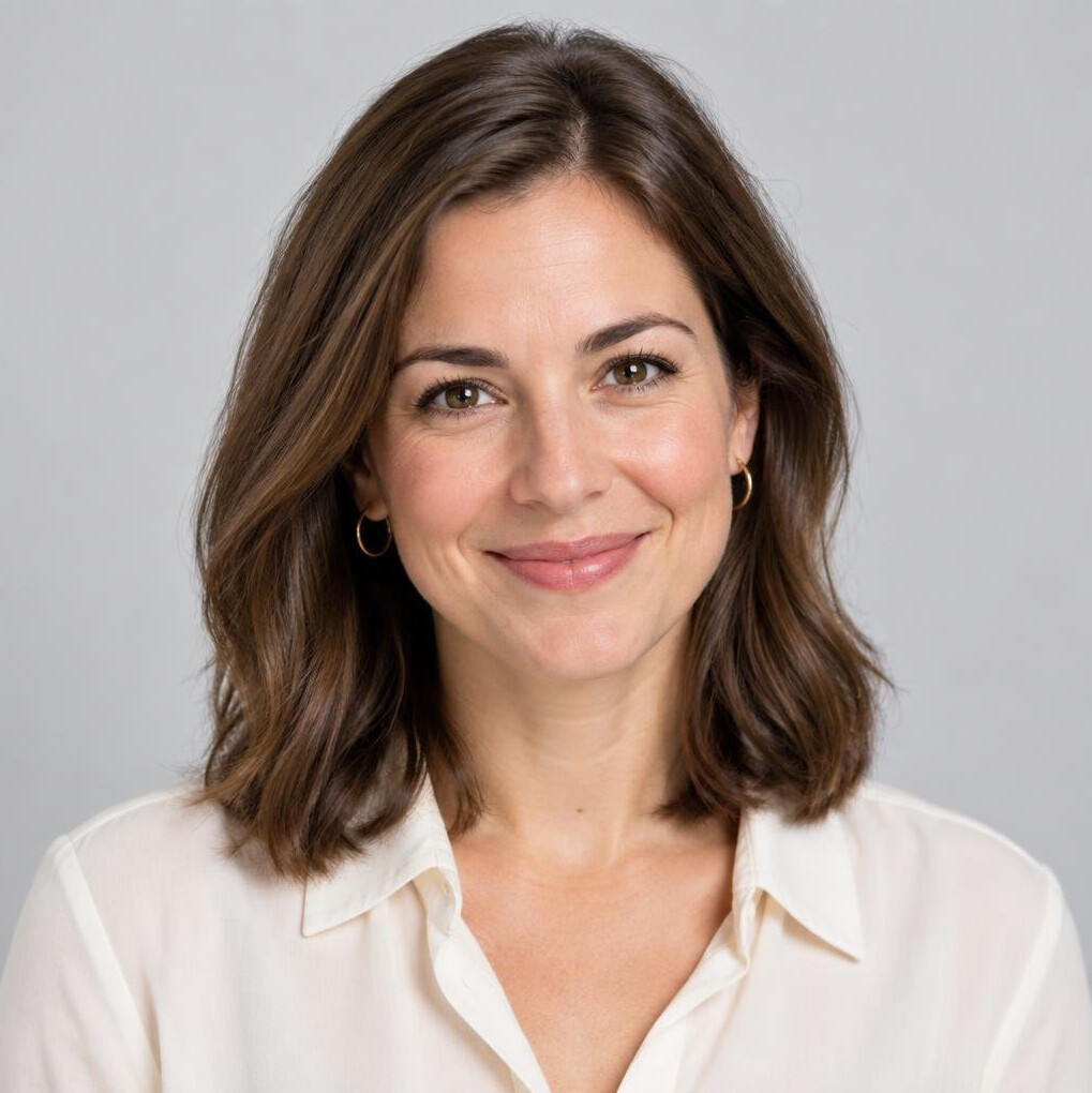 Studio portrait of a woman in her thirties with shoulder length hair