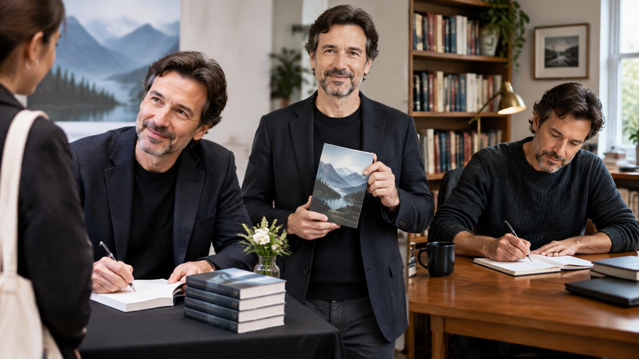 author at book signing event