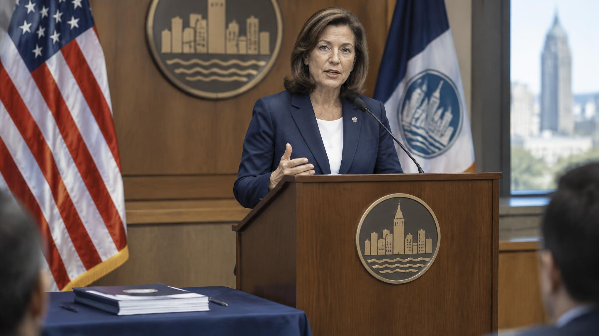 mayor at podium announcement