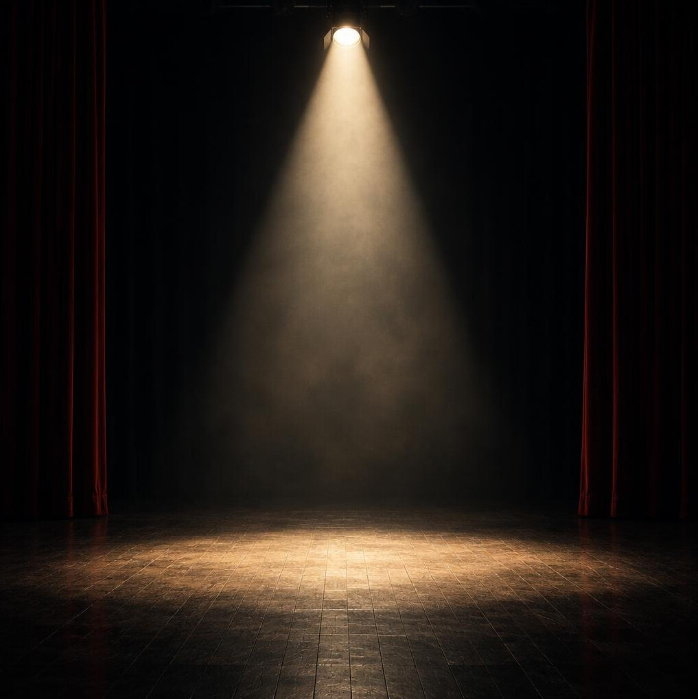 Theatre stage with dramatic spotlight during a performance